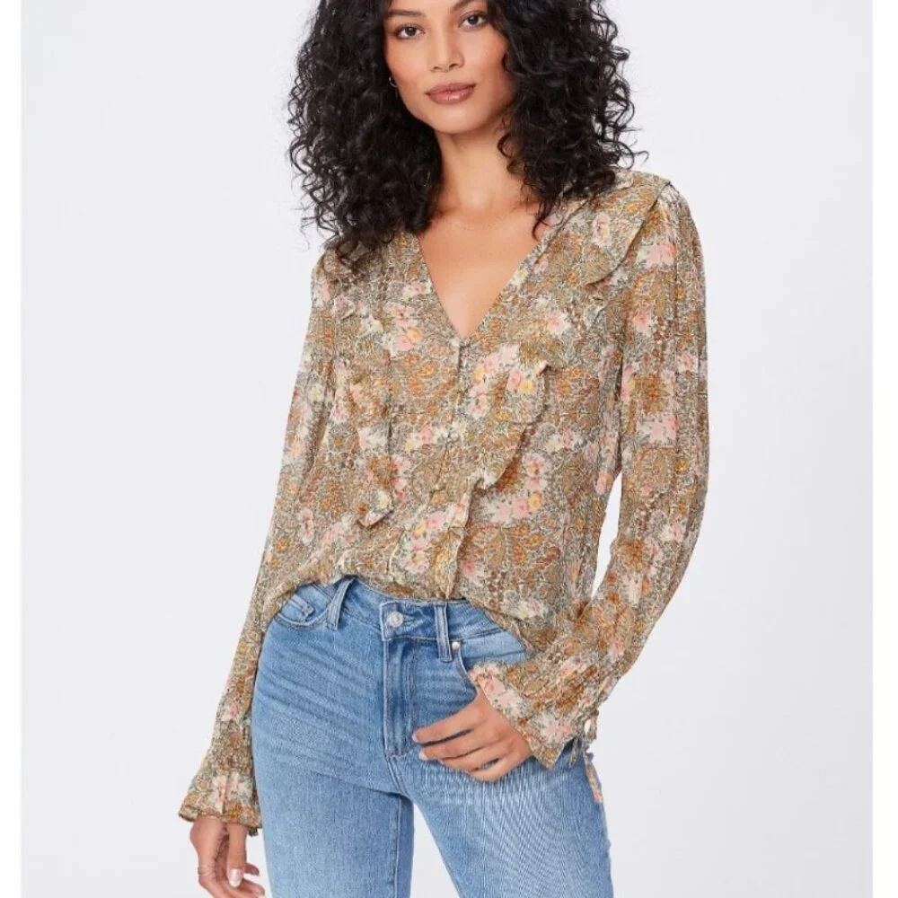 PAIGE Tessa floral print silk chiffon ruffle top - Picture 1 of 9